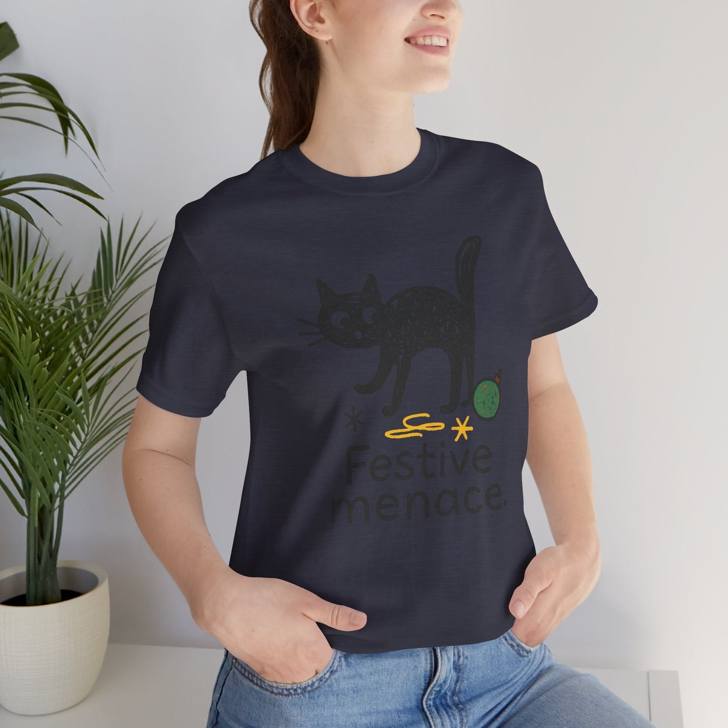 Festive Menace Black Cat Christmas T-Shirt – Funny Holiday Cat Tee, Cozy Turquoise Winter Shirt, Cute Mischief Kitten Graphic, Unisex Gift - Spirit Stitch