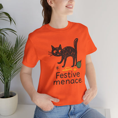 Festive Menace Black Cat Christmas T-Shirt – Funny Holiday Cat Tee, Cozy Turquoise Winter Shirt, Cute Mischief Kitten Graphic, Unisex Gift - Spirit Stitch