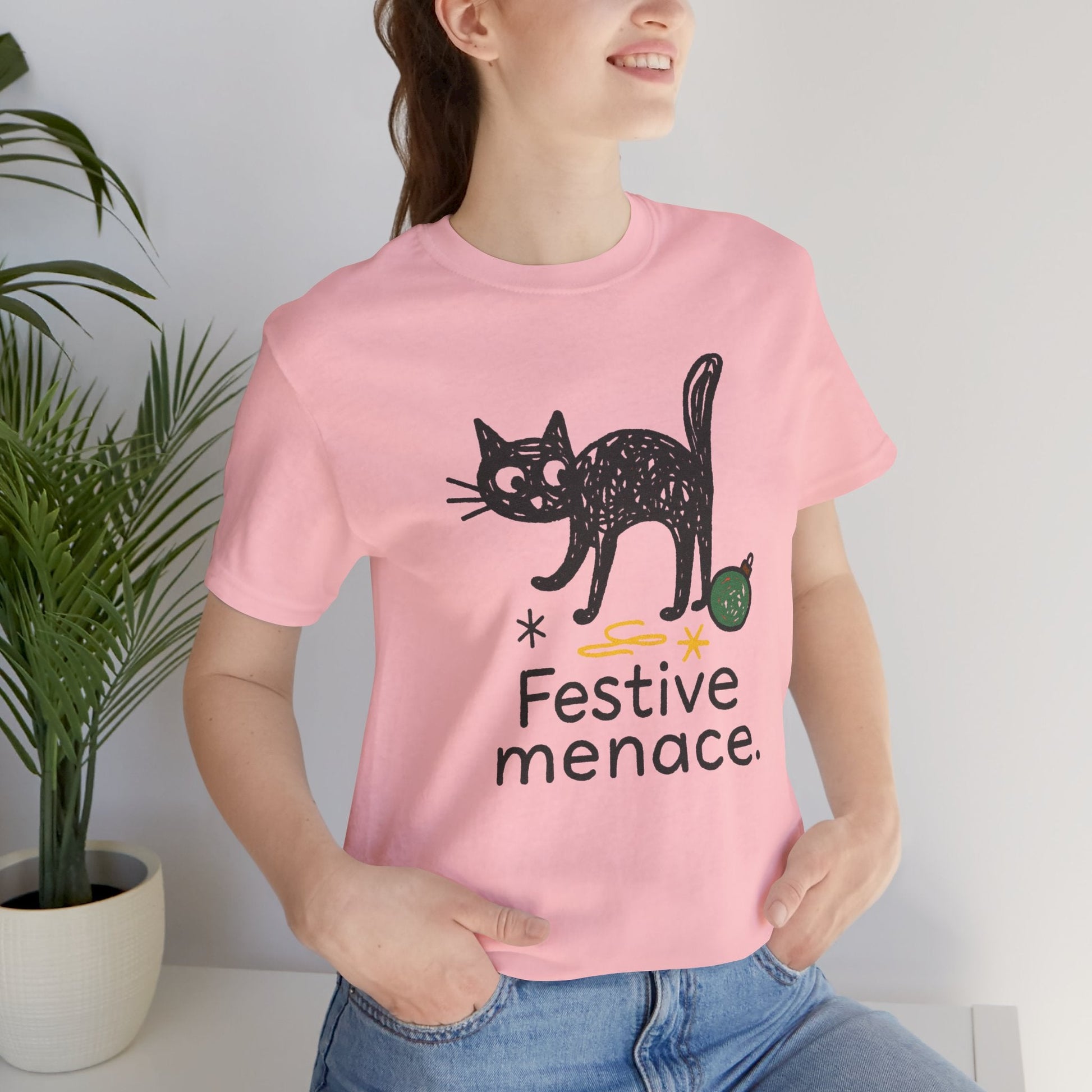 Festive Menace Black Cat Christmas T-Shirt – Funny Holiday Cat Tee, Cozy Turquoise Winter Shirt, Cute Mischief Kitten Graphic, Unisex Gift - Spirit Stitch