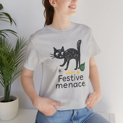 Festive Menace Black Cat Christmas T-Shirt – Funny Holiday Cat Tee, Cozy Turquoise Winter Shirt, Cute Mischief Kitten Graphic, Unisex Gift - Spirit Stitch