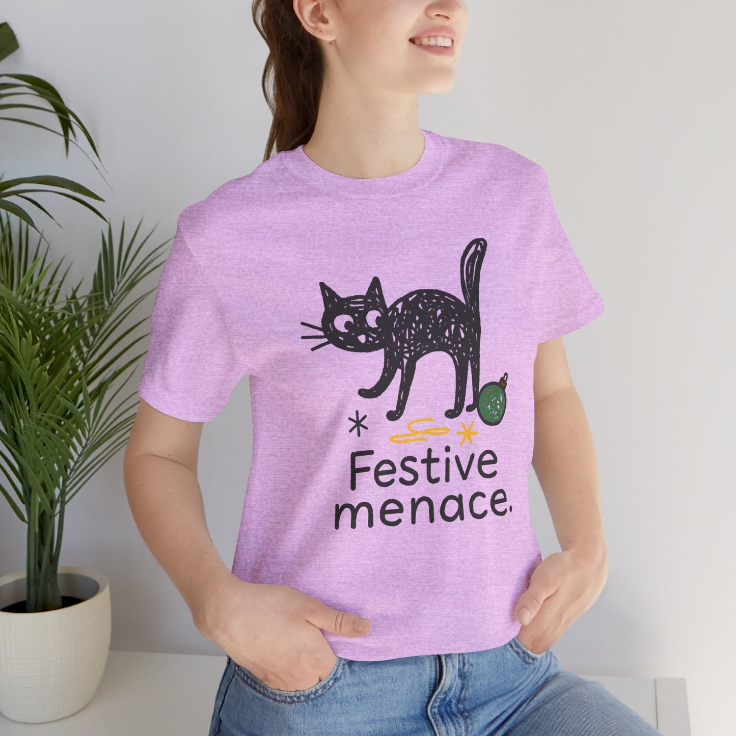 Festive Menace Black Cat Christmas T-Shirt – Funny Holiday Cat Tee, Cozy Turquoise Winter Shirt, Cute Mischief Kitten Graphic, Unisex Gift - Spirit Stitch