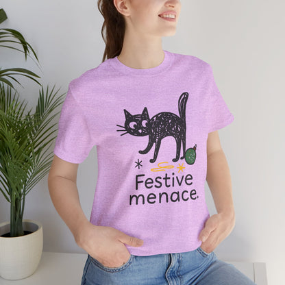 Festive Menace Black Cat Christmas T-Shirt – Funny Holiday Cat Tee, Cozy Turquoise Winter Shirt, Cute Mischief Kitten Graphic, Unisex Gift - Spirit Stitch