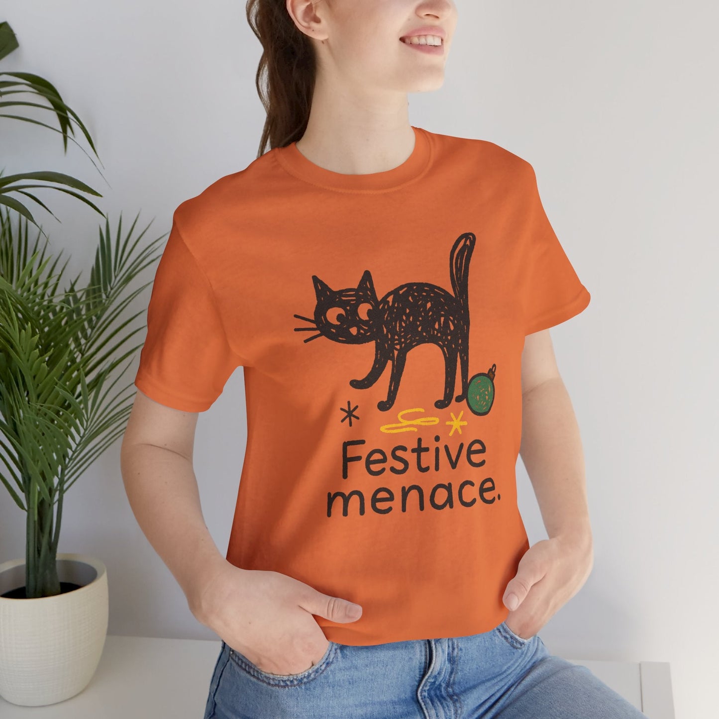 Festive Menace Black Cat Christmas T-Shirt – Funny Holiday Cat Tee, Cozy Turquoise Winter Shirt, Cute Mischief Kitten Graphic, Unisex Gift - Spirit Stitch