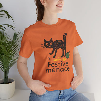 Festive Menace Black Cat Christmas T-Shirt – Funny Holiday Cat Tee, Cozy Turquoise Winter Shirt, Cute Mischief Kitten Graphic, Unisex Gift - Spirit Stitch