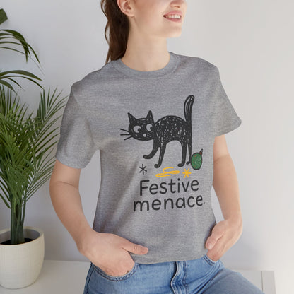 Festive Menace Black Cat Christmas T-Shirt – Funny Holiday Cat Tee, Cozy Turquoise Winter Shirt, Cute Mischief Kitten Graphic, Unisex Gift - Spirit Stitch