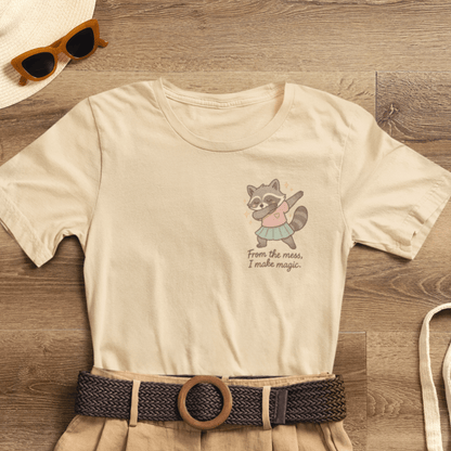 From the Mess I Make Magic Shirt – Cute Raccoon Pocket Tee | Positive Affirmation Animal Graphic T-Shirt - Spirit Stitch