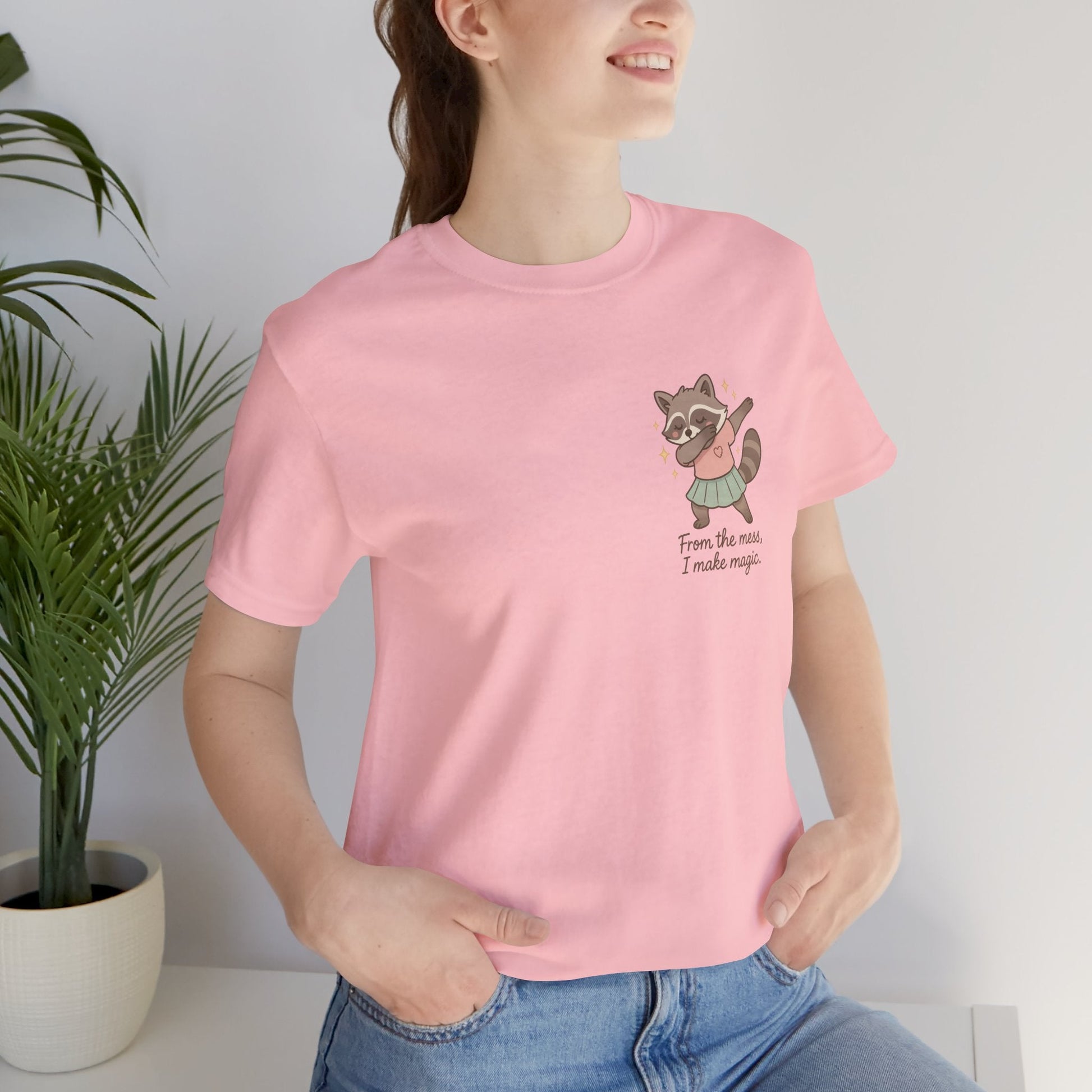 From the Mess I Make Magic Shirt – Cute Raccoon Pocket Tee | Positive Affirmation Animal Graphic T-Shirt - Spirit Stitch