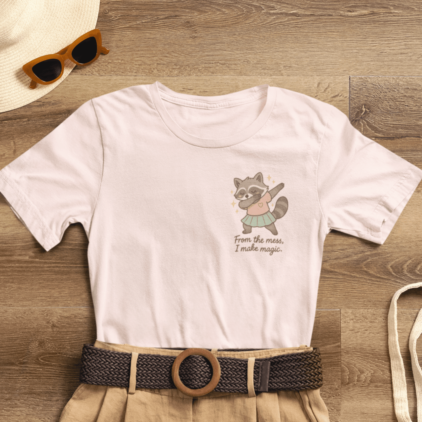 From the Mess I Make Magic Shirt – Cute Raccoon Pocket Tee | Positive Affirmation Animal Graphic T-Shirt - Spirit Stitch