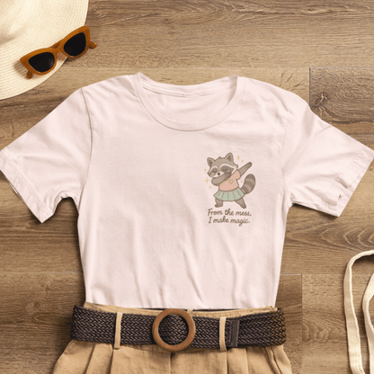 From the Mess I Make Magic Shirt – Cute Raccoon Pocket Tee | Positive Affirmation Animal Graphic T-Shirt - Spirit Stitch