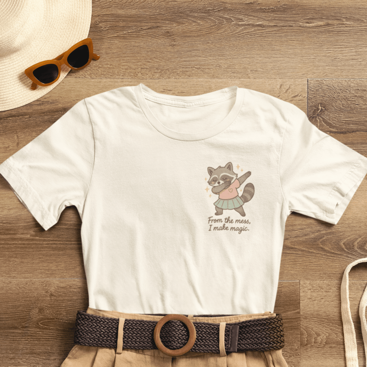 From the Mess I Make Magic Shirt – Cute Raccoon Pocket Tee | Positive Affirmation Animal Graphic T-Shirt - Spirit Stitch