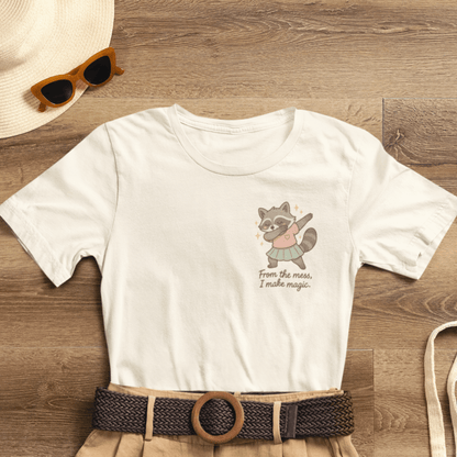 From the Mess I Make Magic Shirt – Cute Raccoon Pocket Tee | Positive Affirmation Animal Graphic T-Shirt - Spirit Stitch