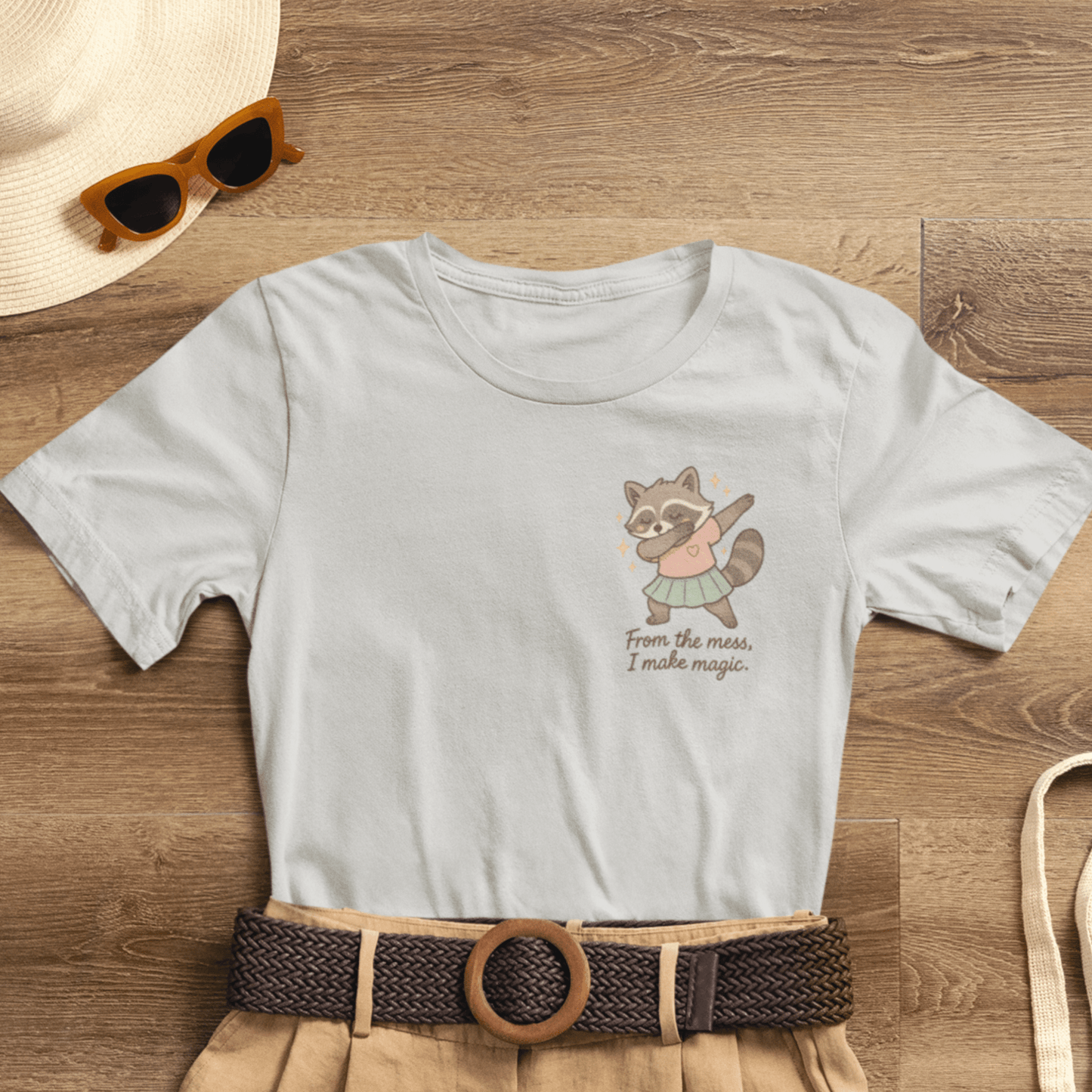 From the Mess I Make Magic Shirt – Cute Raccoon Pocket Tee | Positive Affirmation Animal Graphic T-Shirt - Spirit Stitch