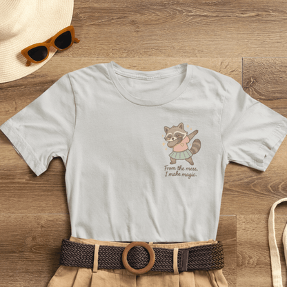 From the Mess I Make Magic Shirt – Cute Raccoon Pocket Tee | Positive Affirmation Animal Graphic T-Shirt - Spirit Stitch