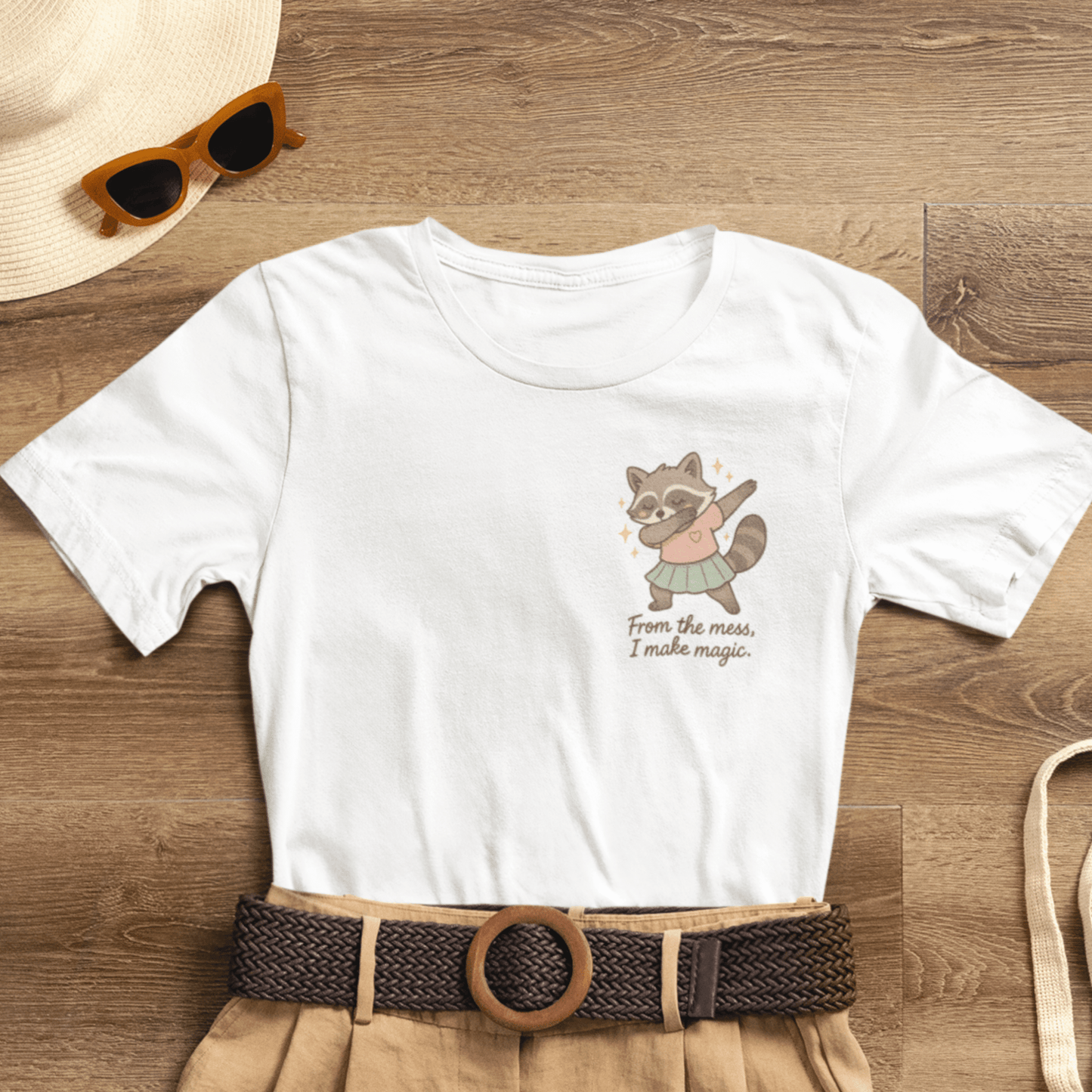 From the Mess I Make Magic Shirt – Cute Raccoon Pocket Tee | Positive Affirmation Animal Graphic T-Shirt - Spirit Stitch