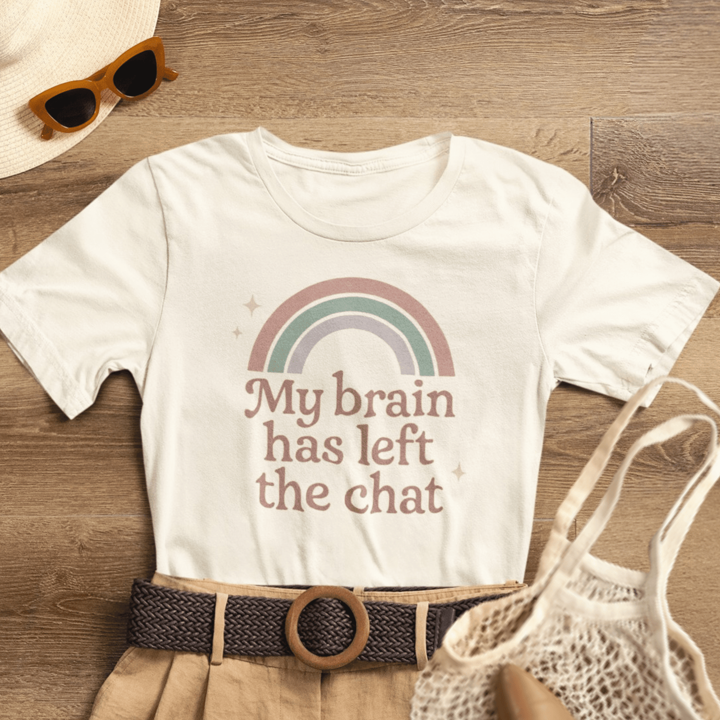 Funny Rainbow Quote T-Shirt – “My Brain Has Left the Chat” Retro Graphic Tee for Introverts & Humor Lovers - Spirit Stitch