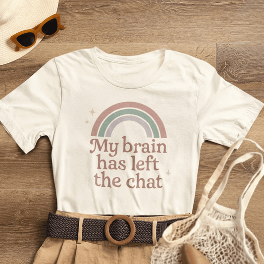 Funny Rainbow Quote T-Shirt – “My Brain Has Left the Chat” Retro Graphic Tee for Introverts & Humor Lovers - Spirit Stitch
