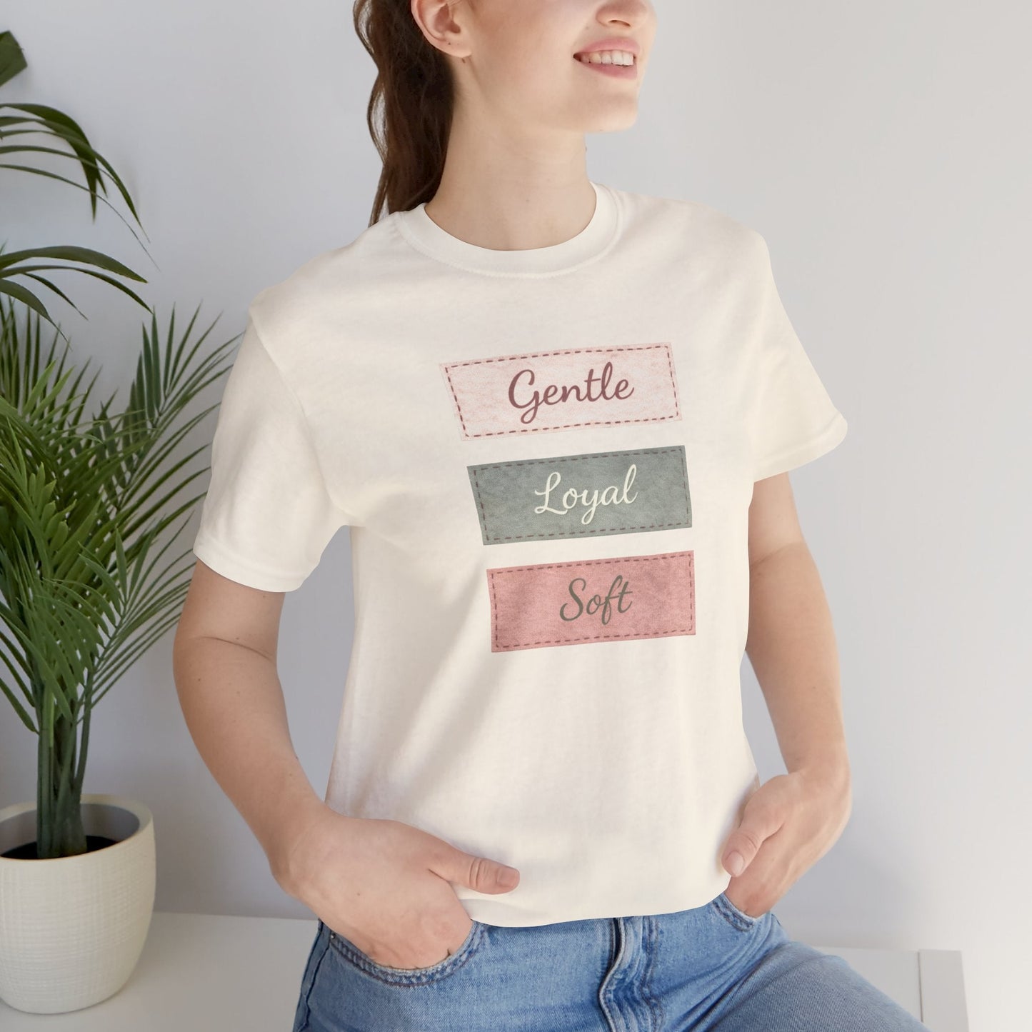 Gentle. Loyal. Soft. — Minimal Pastel Affirmation Unisex T-Shirt | Comfort Self - Care Tee - Spirit Stitch