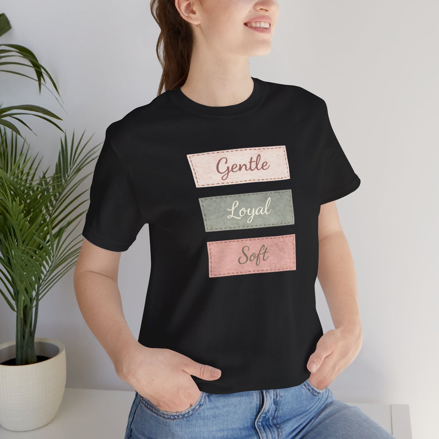 Gentle. Loyal. Soft. — Minimal Pastel Affirmation Unisex T-Shirt | Comfort Self - Care Tee - Spirit Stitch