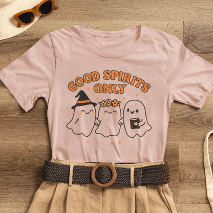 Good Spirits Only Halloween T-Shirt – Cute Kawaii Ghost Friends Tee - Spirit Stitch