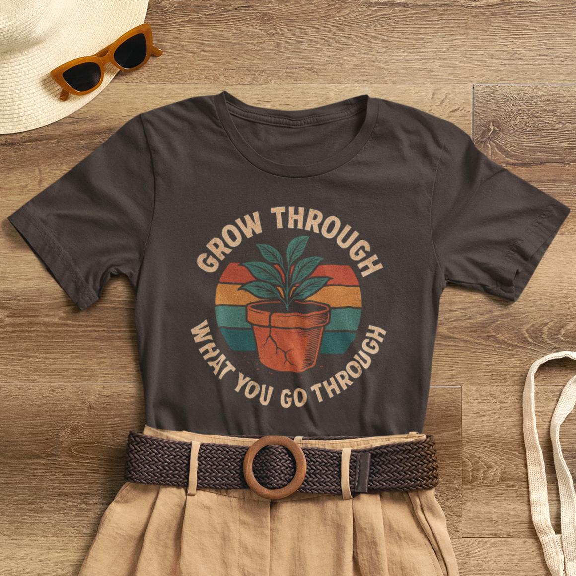 Grow Through What You Go Through – Retro Botanical Comfort Tee - Spirit Stitch
