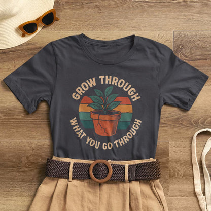 Grow Through What You Go Through – Retro Botanical Comfort Tee - Spirit Stitch