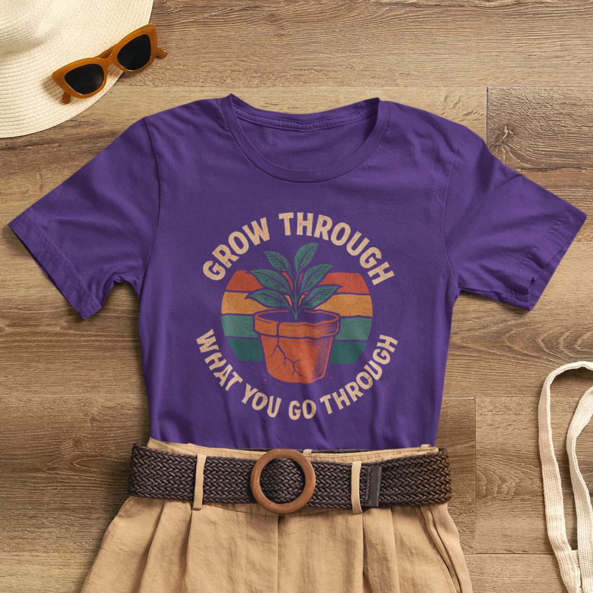 Grow Through What You Go Through – Retro Botanical Comfort Tee - Spirit Stitch
