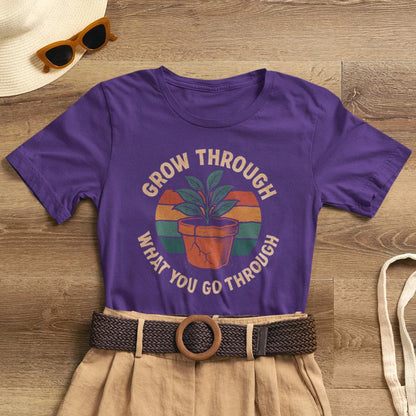 Grow Through What You Go Through – Retro Botanical Comfort Tee - Spirit Stitch