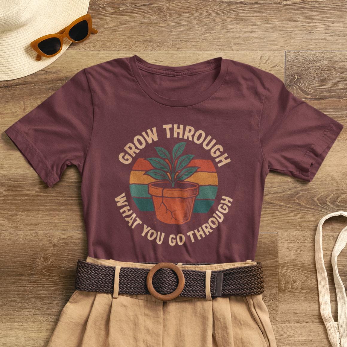 Grow Through What You Go Through – Retro Botanical Comfort Tee - Spirit Stitch