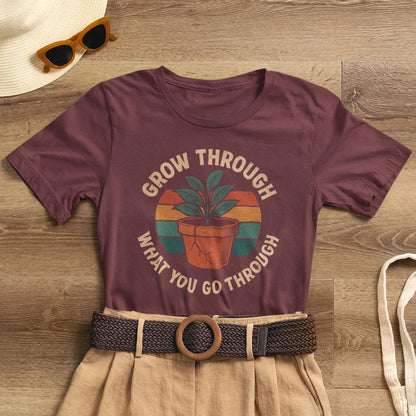 Grow Through What You Go Through – Retro Botanical Comfort Tee - Spirit Stitch