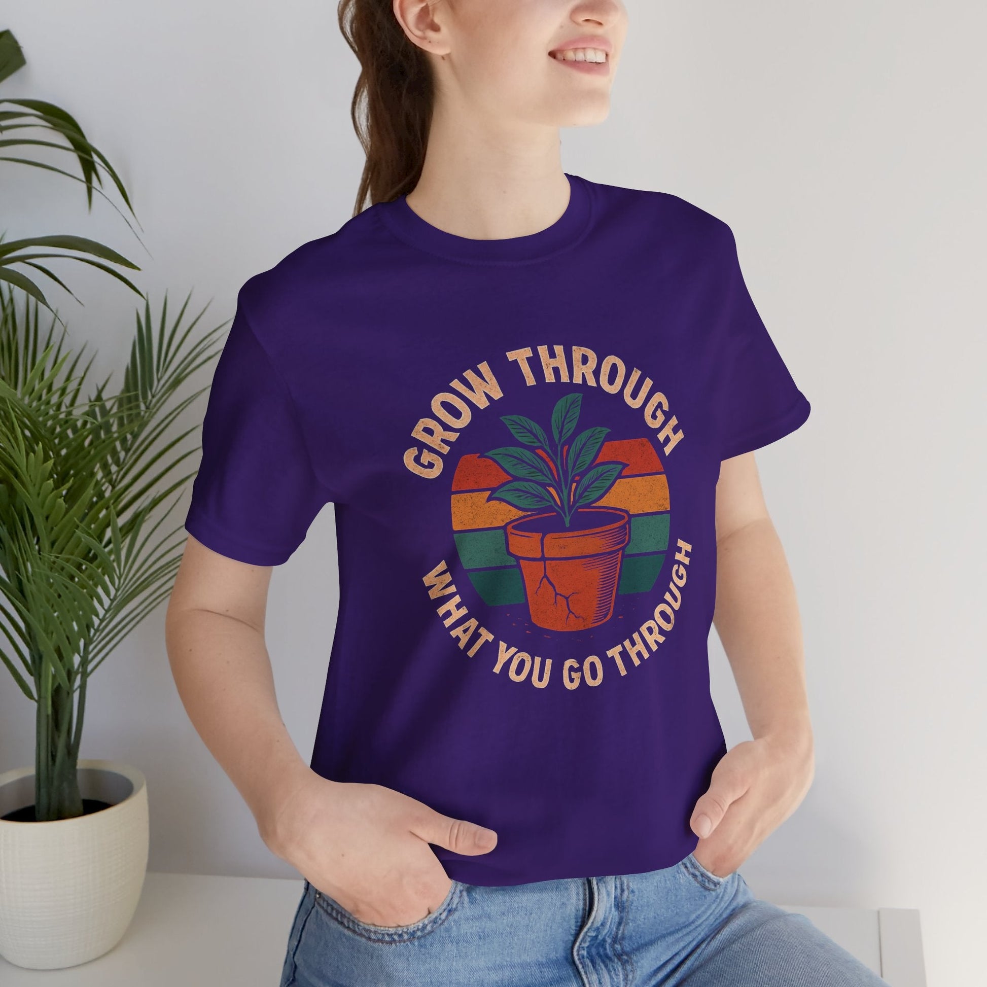 Grow Through What You Go Through – Retro Botanical Comfort Tee - Spirit Stitch