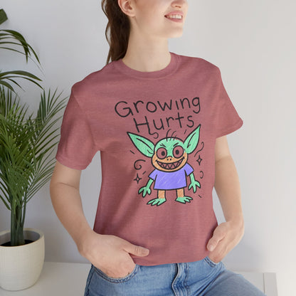 Growing Hurts Goblin Shirt – Cute Emotional Growth Tee, Naive Doodle Creature Art, Funny Self - Care Goblin, Whimsical Mental Health Shirt - Spirit Stitch