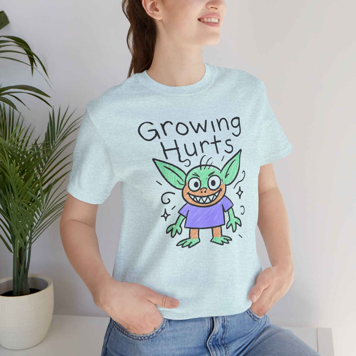 Growing Hurts Goblin Shirt – Cute Emotional Growth Tee, Naive Doodle Creature Art, Funny Self - Care Goblin, Whimsical Mental Health Shirt - Spirit Stitch