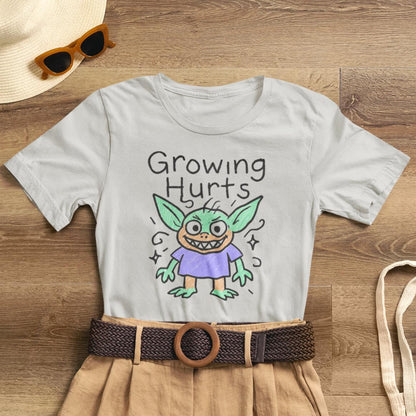 Growing Hurts Goblin Shirt – Cute Emotional Growth Tee, Naive Doodle Creature Art, Funny Self - Care Goblin, Whimsical Mental Health Shirt - Spirit Stitch