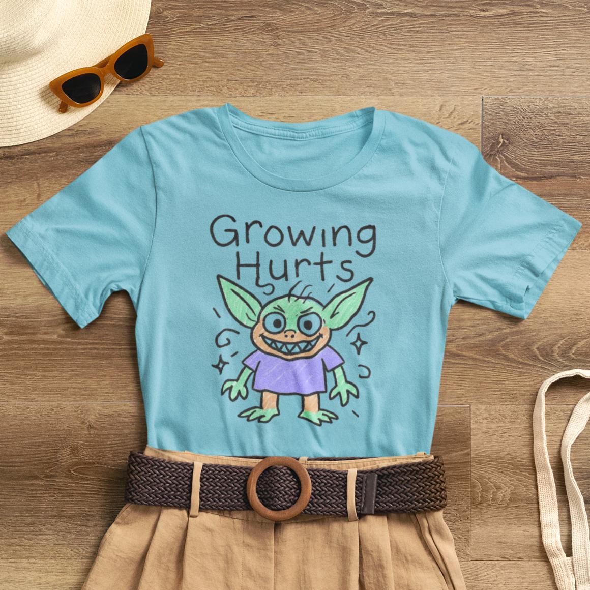 Growing Hurts Goblin Shirt – Cute Emotional Growth Tee, Naive Doodle Creature Art, Funny Self - Care Goblin, Whimsical Mental Health Shirt - Spirit Stitch