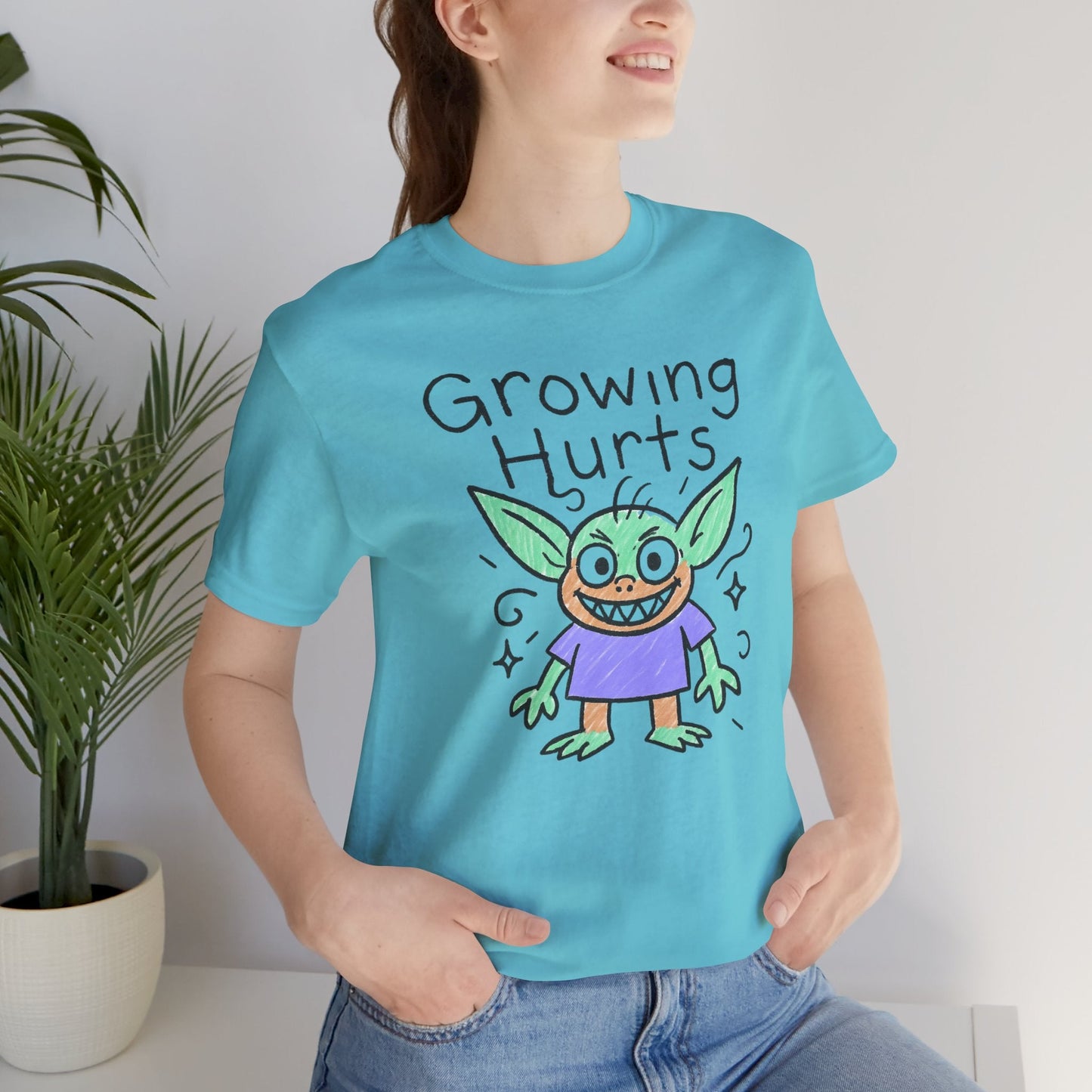 Growing Hurts Goblin Shirt – Cute Emotional Growth Tee, Naive Doodle Creature Art, Funny Self - Care Goblin, Whimsical Mental Health Shirt - Spirit Stitch