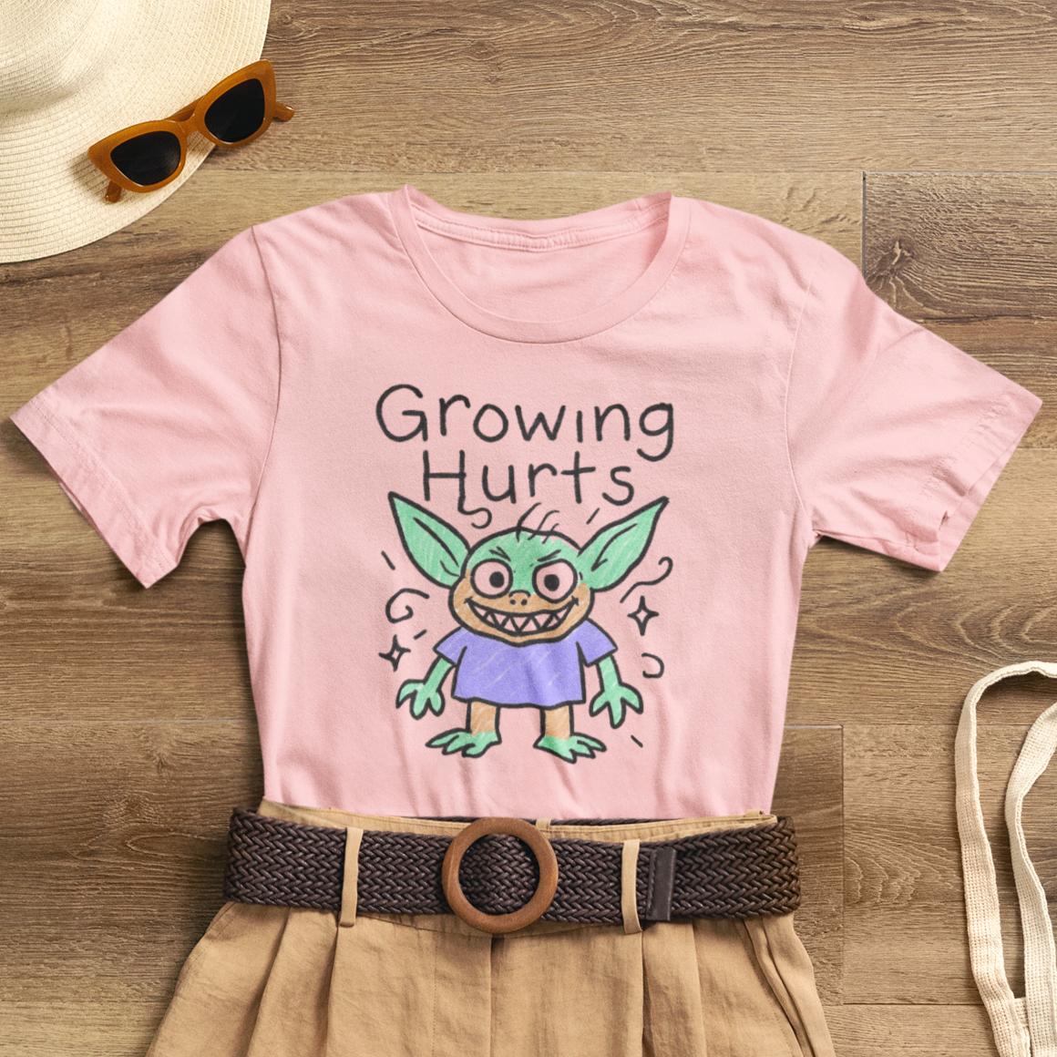 Growing Hurts Goblin Shirt – Cute Emotional Growth Tee, Naive Doodle Creature Art, Funny Self - Care Goblin, Whimsical Mental Health Shirt - Spirit Stitch