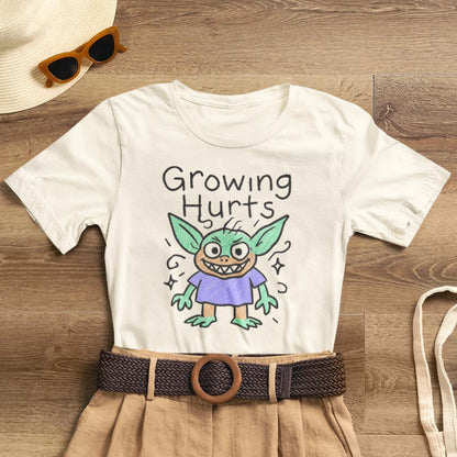 Growing Hurts Goblin Shirt – Cute Emotional Growth Tee, Naive Doodle Creature Art, Funny Self - Care Goblin, Whimsical Mental Health Shirt - Spirit Stitch