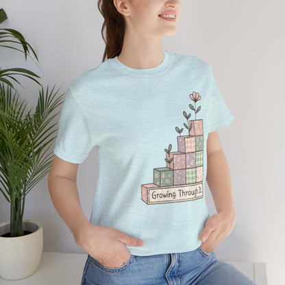 Growing Through It Shirt – Patchwork Blocks Growth Tee - Spirit Stitch. Gift for International Self-Care Day.
