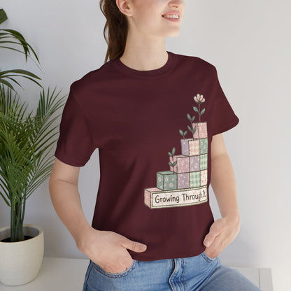 Growing Through It Shirt – Patchwork Blocks Growth Tee - Spirit Stitch. Gift for International Self-Care Day.