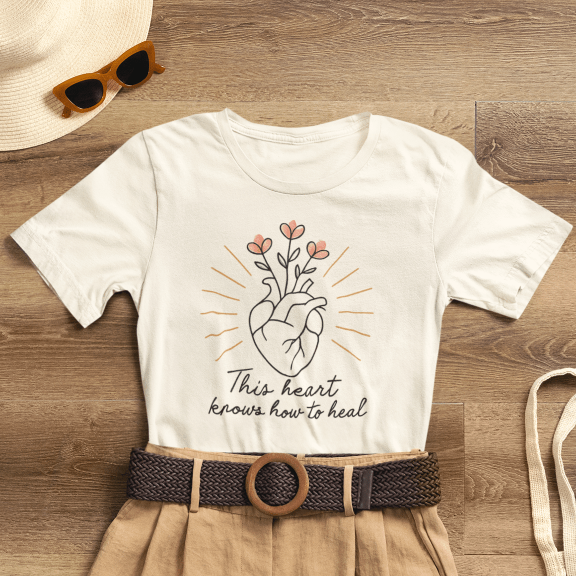 Healing Heart – Self - Growth Affirmation Tee with Floral Heart Design - Spirit Stitch