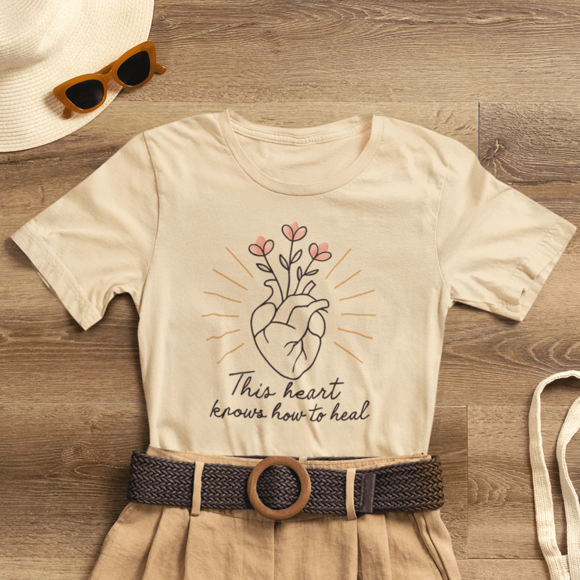 Healing Heart – Self - Growth Affirmation Tee with Floral Heart Design - Spirit Stitch