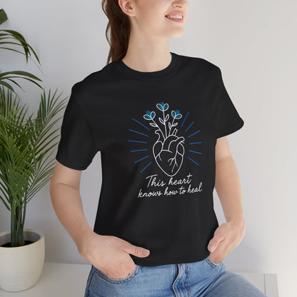 Healing Heart Tee – Radiant Blue Heart & Florals on Black | Spirit Stitch - Spirit Stitch