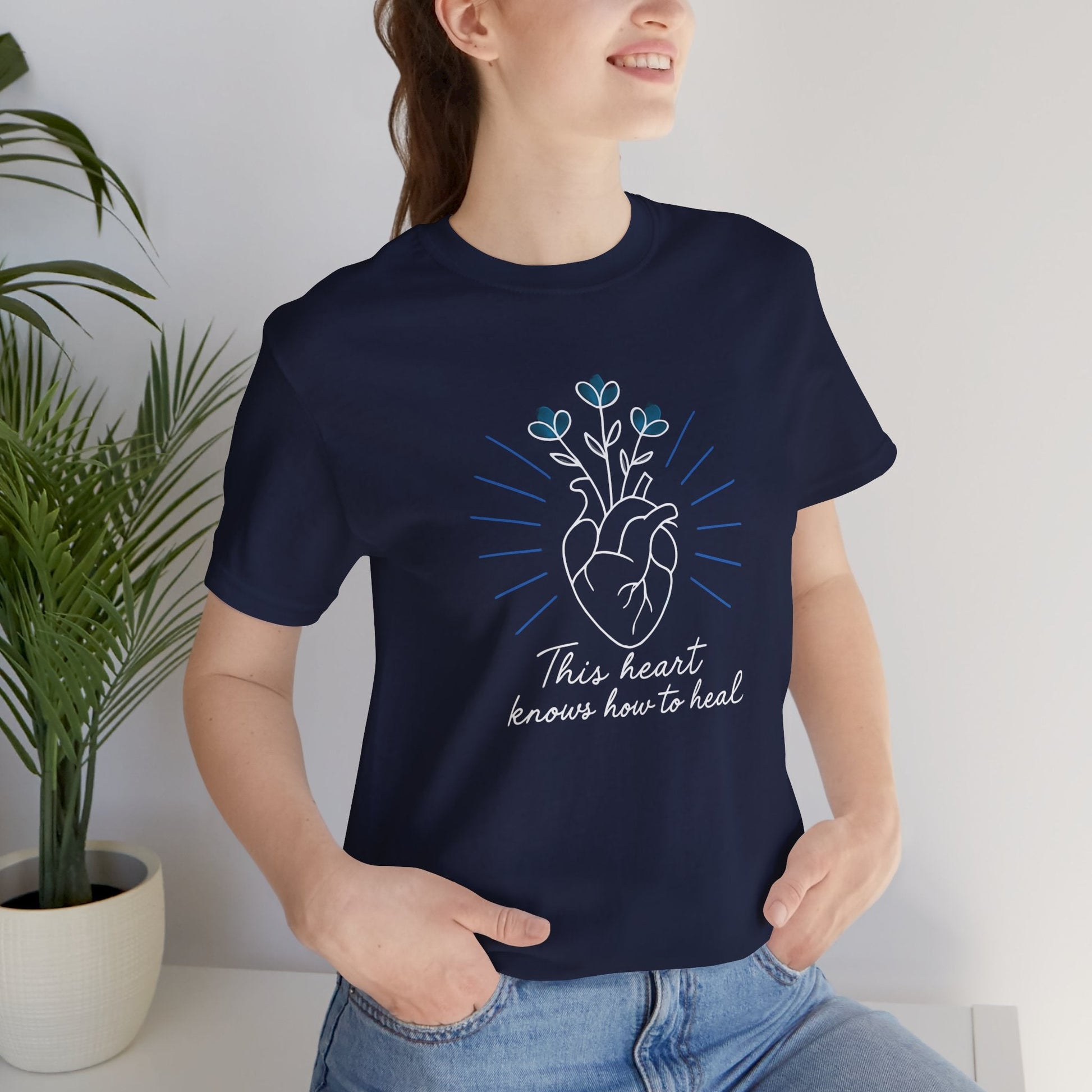 Healing Heart Tee – Radiant Blue Heart & Florals on Black | Spirit Stitch - Spirit Stitch