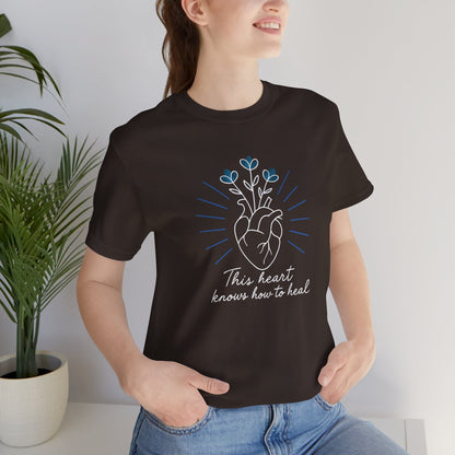 Healing Heart Tee – Radiant Blue Heart & Florals on Black | Spirit Stitch - Spirit Stitch