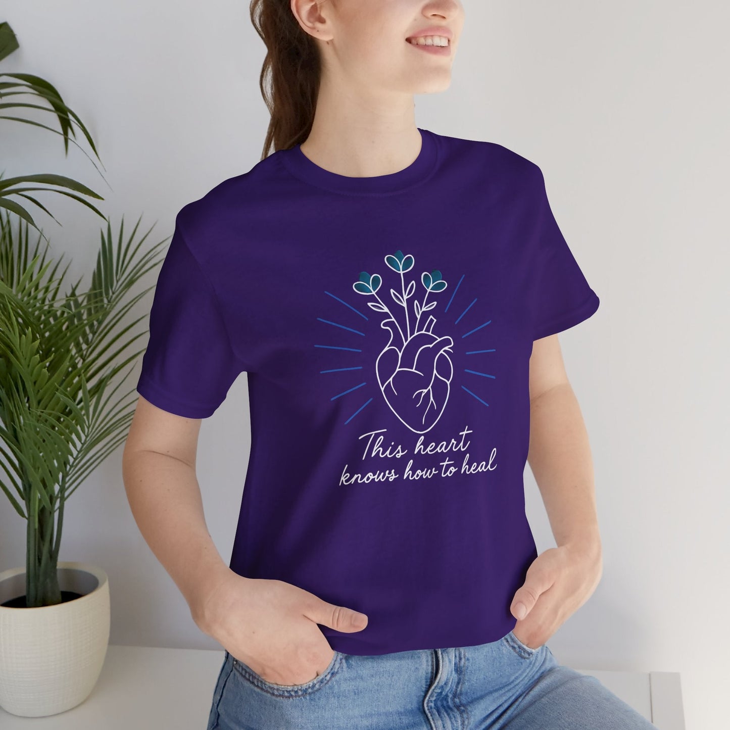 Healing Heart Tee – Radiant Blue Heart & Florals on Black | Spirit Stitch - Spirit Stitch