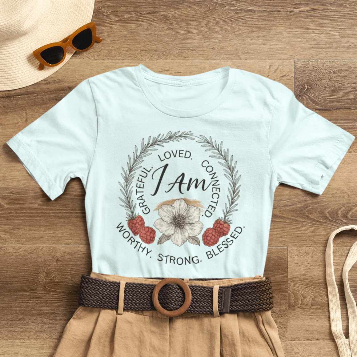 I Am Affirmation Shirt – Self Love T-Shirt, Empowerment Wreath Tee, Grateful Worthy Strong Blessed Top - Spirit Stitch