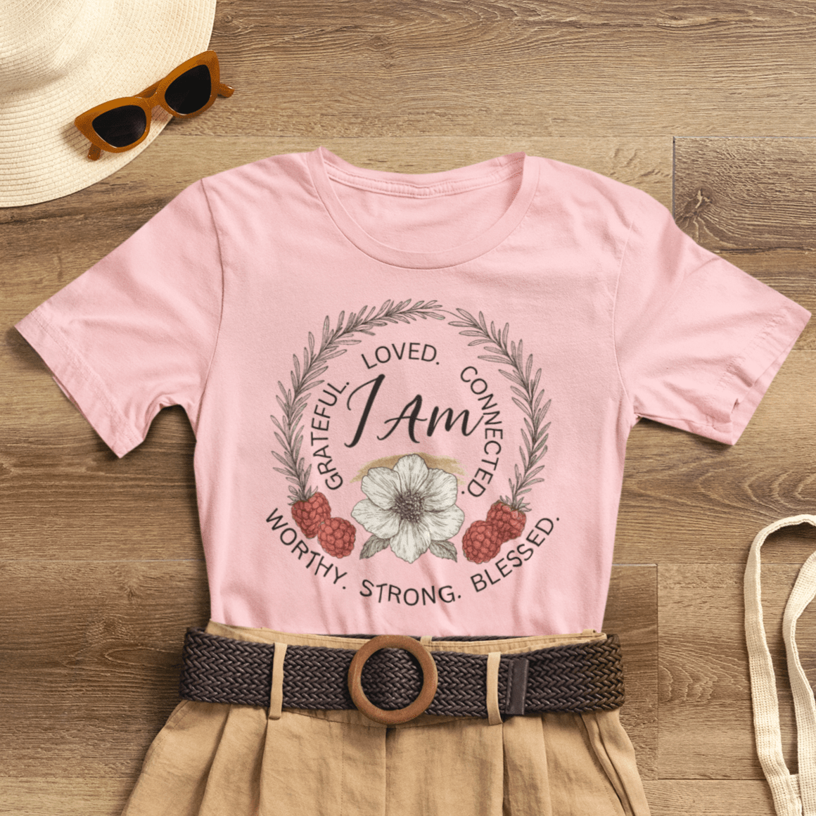 I Am Affirmation Shirt – Self Love T-Shirt, Empowerment Wreath Tee, Grateful Worthy Strong Blessed Top - Spirit Stitch