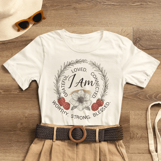 I Am Affirmation Shirt – Self Love T-Shirt, Empowerment Wreath Tee, Grateful Worthy Strong Blessed Top - Spirit Stitch
