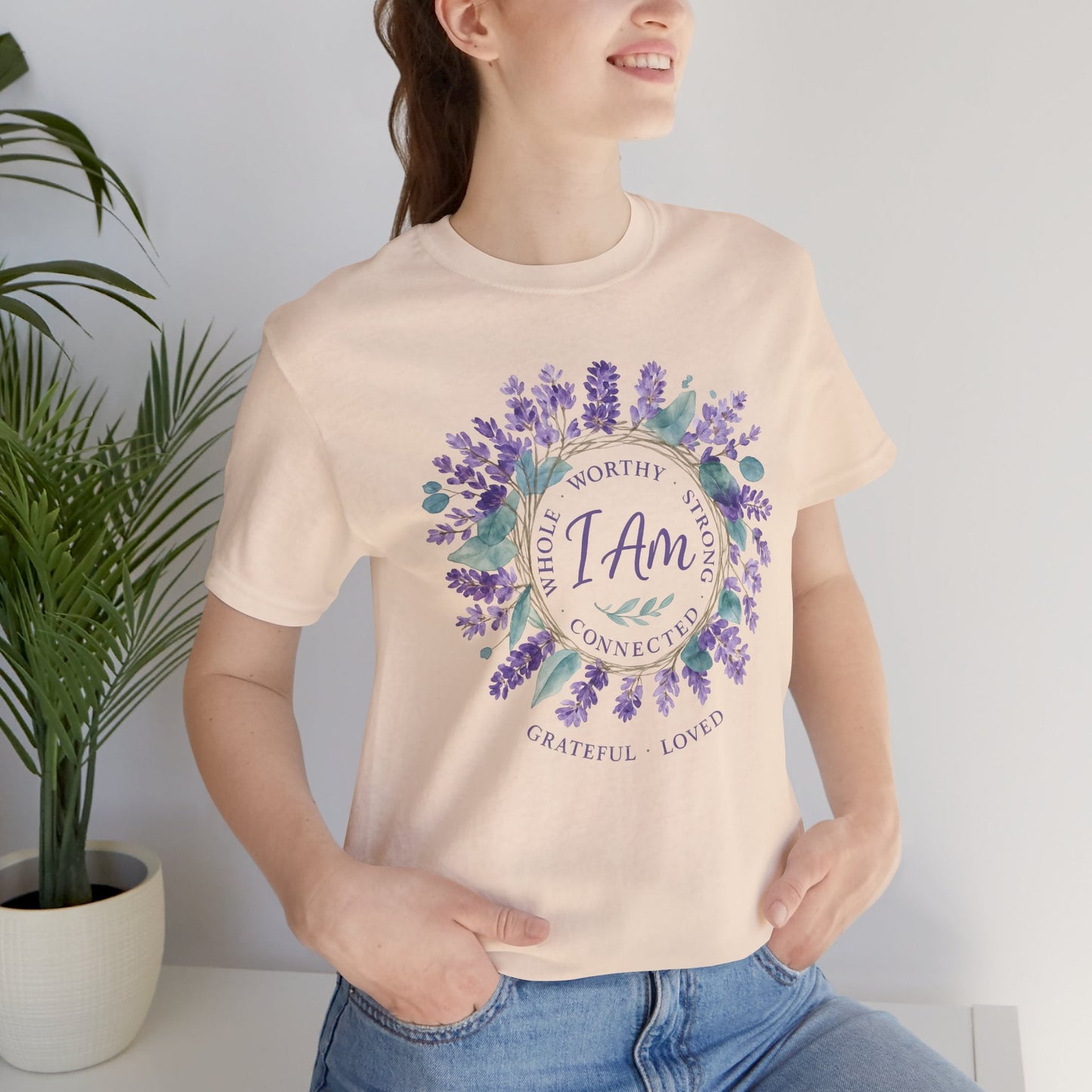 I Am Affirmation T-Shirt – Lavender Wreath Self - Love Tee - Spirit Stitch