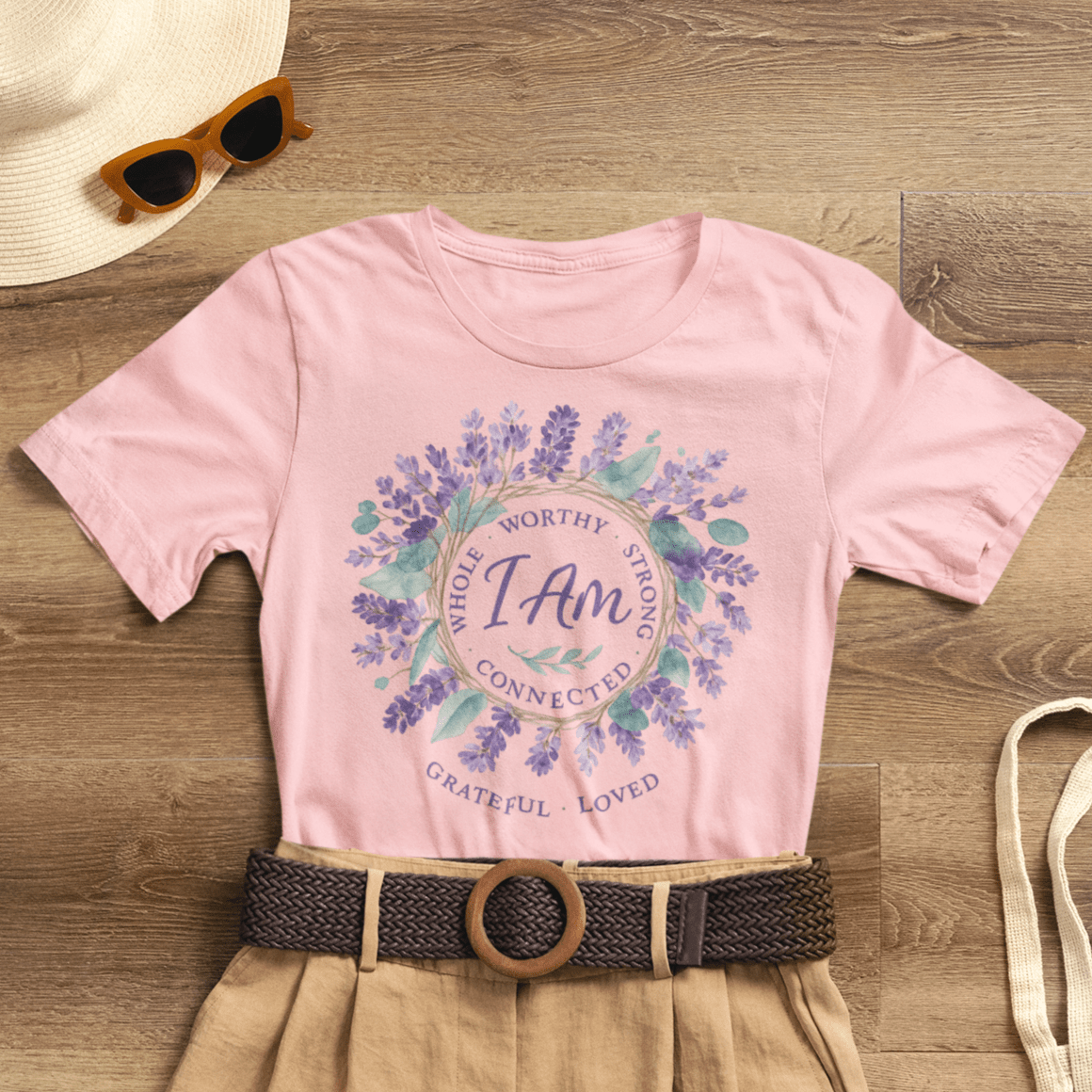 I Am Affirmation T-Shirt – Lavender Wreath Self - Love Tee - Spirit Stitch